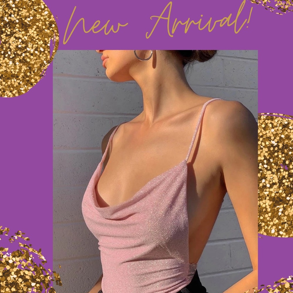Scoop neck shimmery backless too